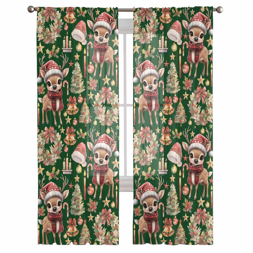 Jul- och Vinterklockgardiner för Vardagsrum Sovrum Heminredning Fönster Voile Tyllgardin Draperier