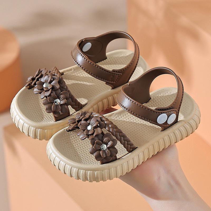 

2025 Fashion Girl s Flat Sandals: Soft Sole Beach Sandals for Girls and Teens Size 30 (inner length 17.5cm) хакі