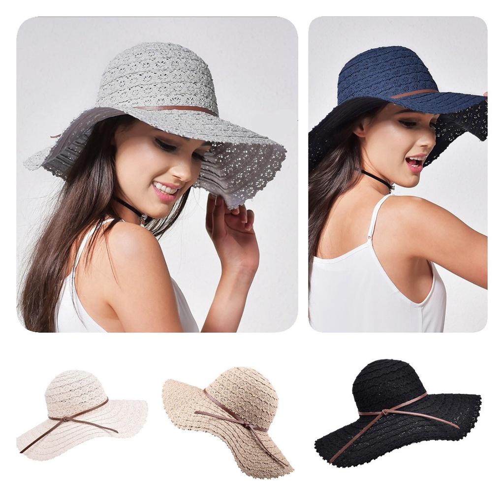 Floppy Foldable Ladies Women Straw Beach Sun Hat With Wide Brim For Summer Travel
