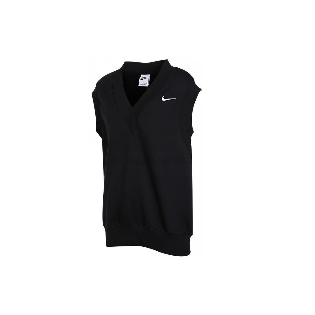 Nike Solid Logo V-Neck Casual Tank Top Women Tops Black DQ6760-010