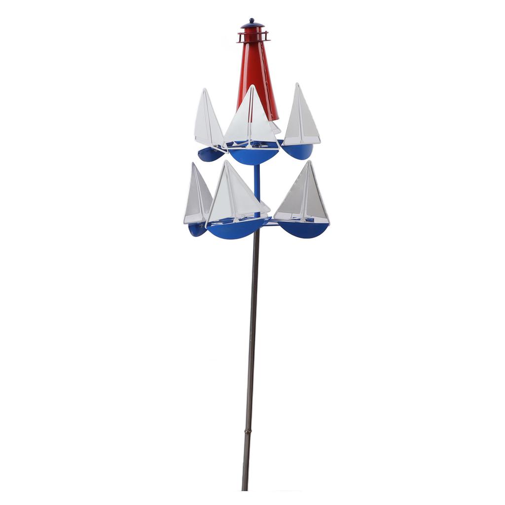 Large Metal Wind Sculpture for Outdoor Decor, Bright Color Sailing Windmills Sculpture, Nautical Metal Wind with Pole, Decoration