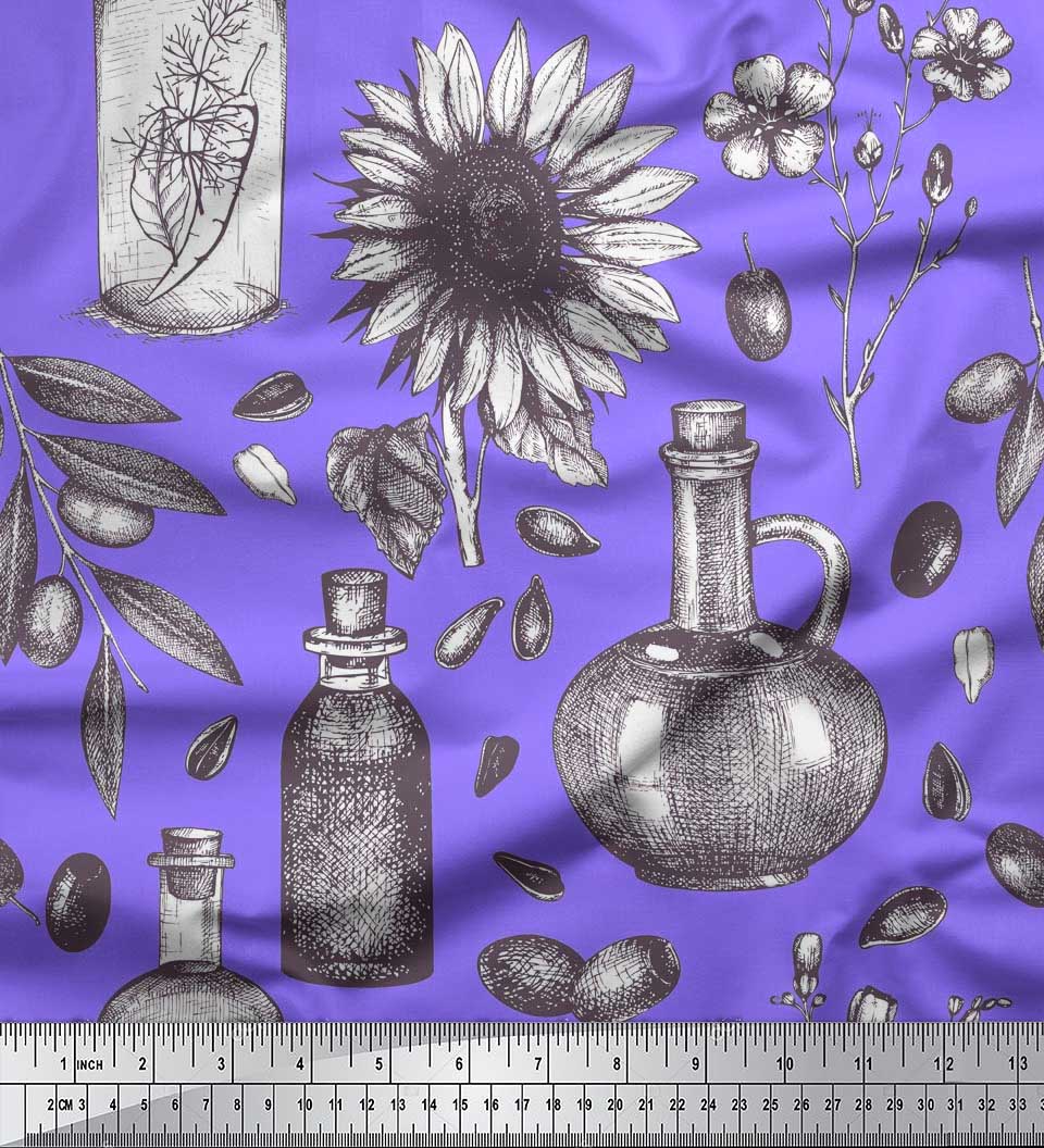 

Soimoi Japan Crepe Satin Fabric Sunflower & Jar Vintage Printed Fabric 1 метр 42 дюйма 42 Inch Wide - Poly Crepe фіолетовий