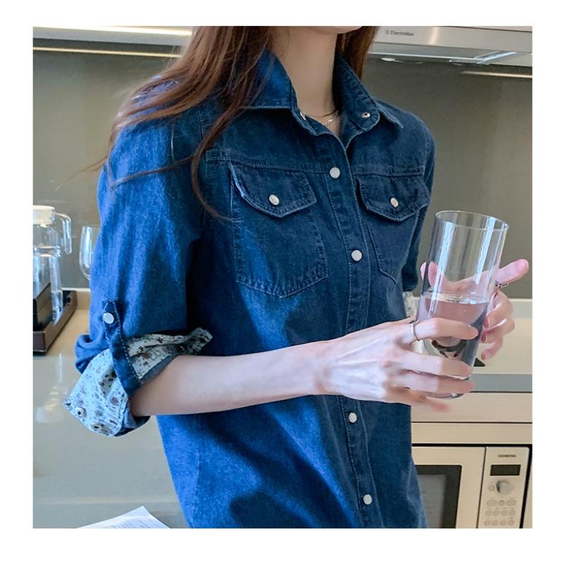 Camicia Casual in Denim a Maniche Lunghe alla Moda da Donna Stile Coreano Ampia Nuova con Rever Primavera e Autunno Ufficio Blusa Lunga Streetwear Top Giacca Abbigliamento