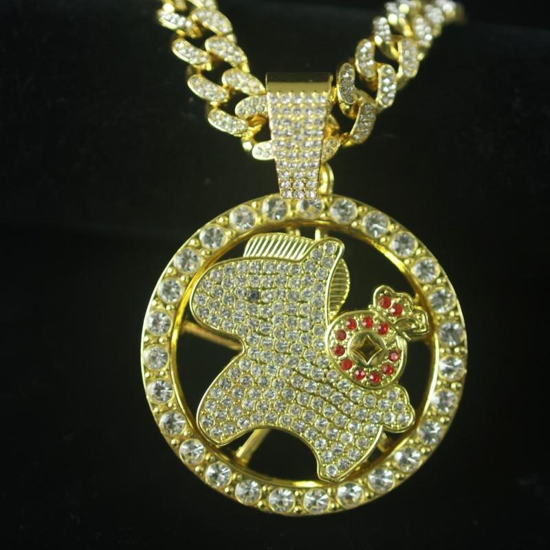 Gold Horse Pendant Necklace with Red Diamond Accents, Zinc Alloy, 45mm/62mm
