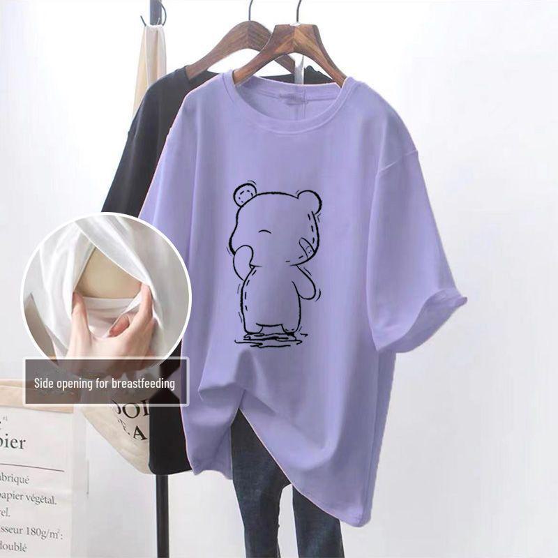 Loose Summer Nursing T-Shirt with Side Opening for Easy Feeding - Maternity Outerwear