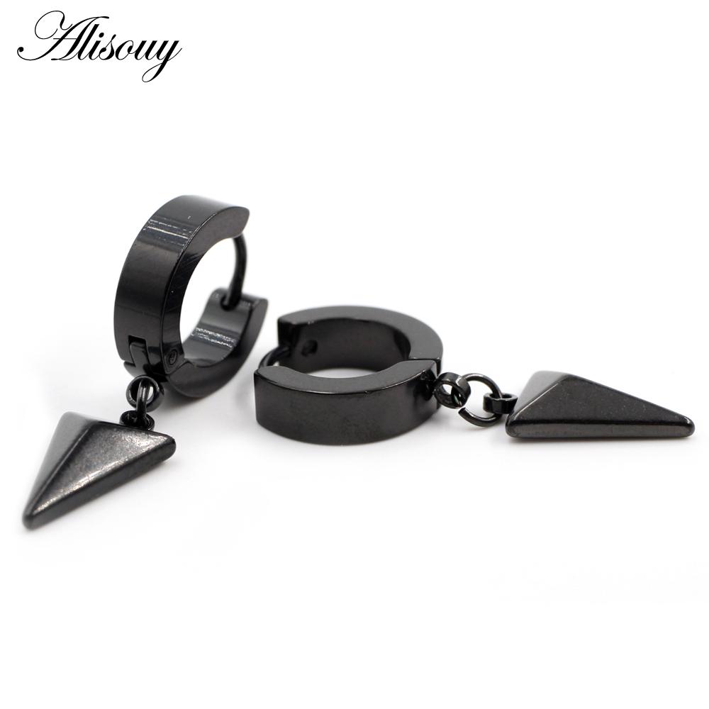 Alisouy 2pcs Stainless Steel Stud Huggie Hoop Earrings for Women Men Triangle Dangle Earrings Punk Hiphop Style Goth Earrings