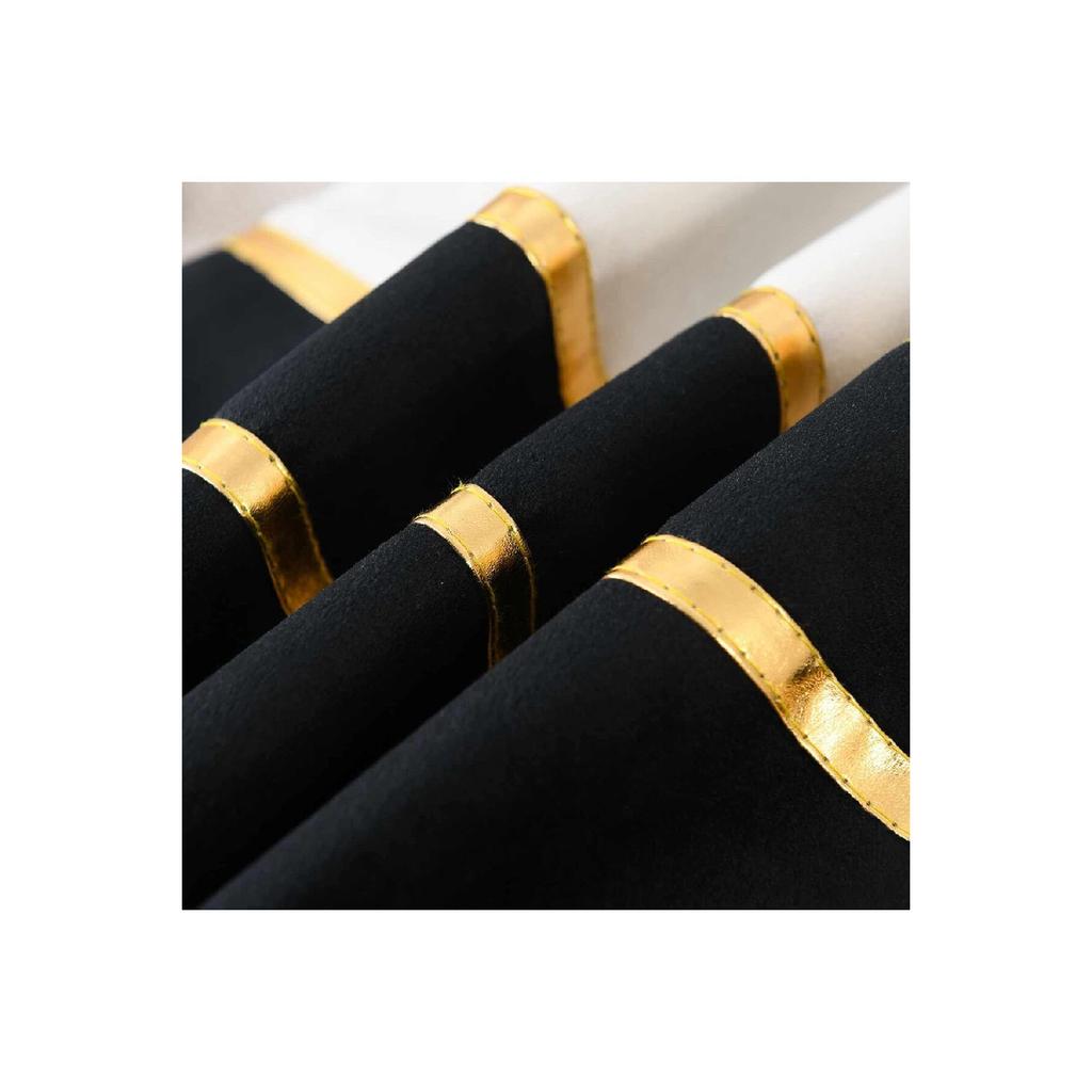 2 Pcs Velvet Look Decorative Throw Pillow Covers With Gold Leather Strips