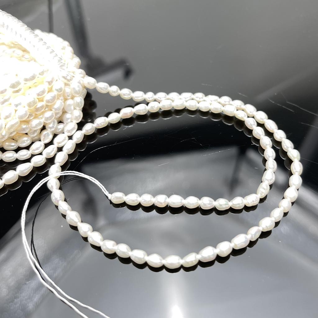 1String, White Natural Freshwater Pearls, Handmade Rice Pearl Beads for Jewelry Making DIY Necklaces, Bracelets Crafts (Beads 3-4mm, Length 36cm)