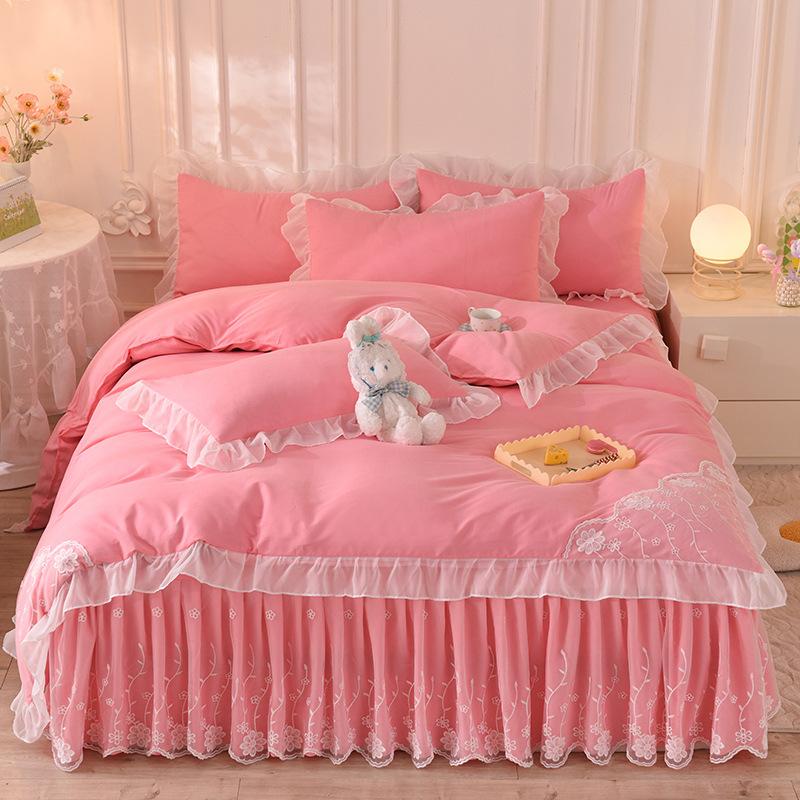 Princess Wind Washed Cotton Four-piece Chiffon Lace Quilt Cover Bed Skirt Bedding