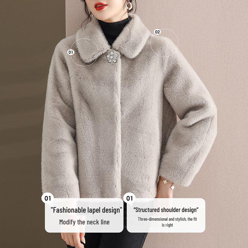 Middle-Aged & Elderly Women's Fur-Lined Mink Velvet Short Coat for Autumn/Winter