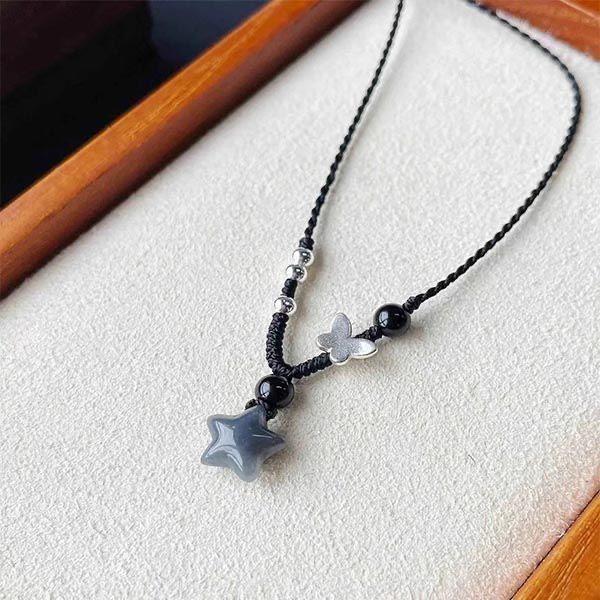 Bohemian Hand Woven Black Rope Star Pendant Necklace Retro Choker Necklace Women's Daily Versatile Party Jewelry