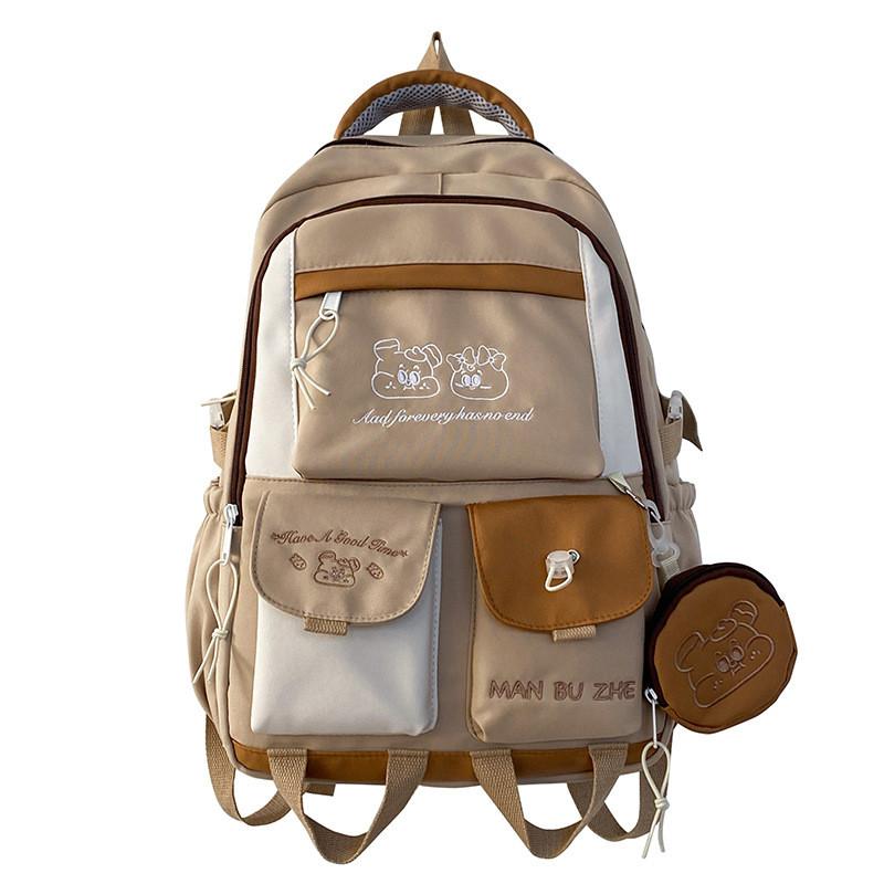 Blocking Splicing Color School Bag Large Capacity Backpack Cartoon Gift Students