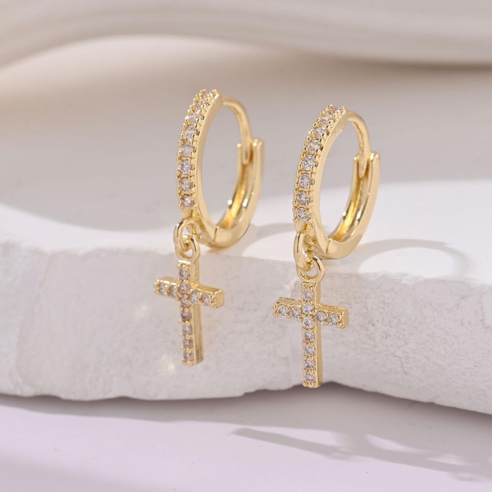 Pendientes de Aro Cruzados Hiphop para Hombres Mujeres, Pendientes de Metal con Incrustaciones de Circonita de Cristal, Joyería Pop Punk Genial Regalo
