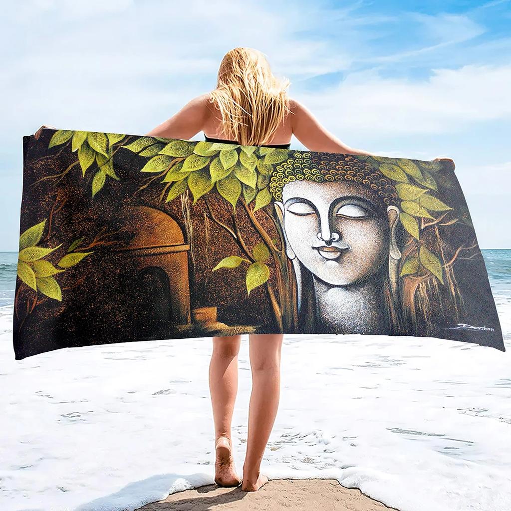 Golden Buddha Print Bath Towel - Soft Microfiber for Travel, Pool & Spa - Ideal Gift for Serenity and Meditation Enthusiasts