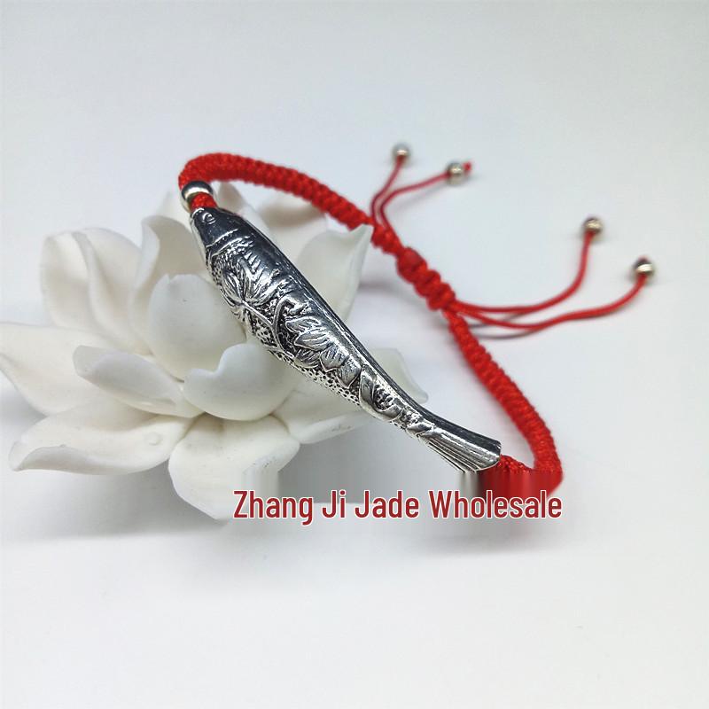 Tibetan Silver Fish Red String Bracelet - Handwoven Ethnic Style Birthday Gift