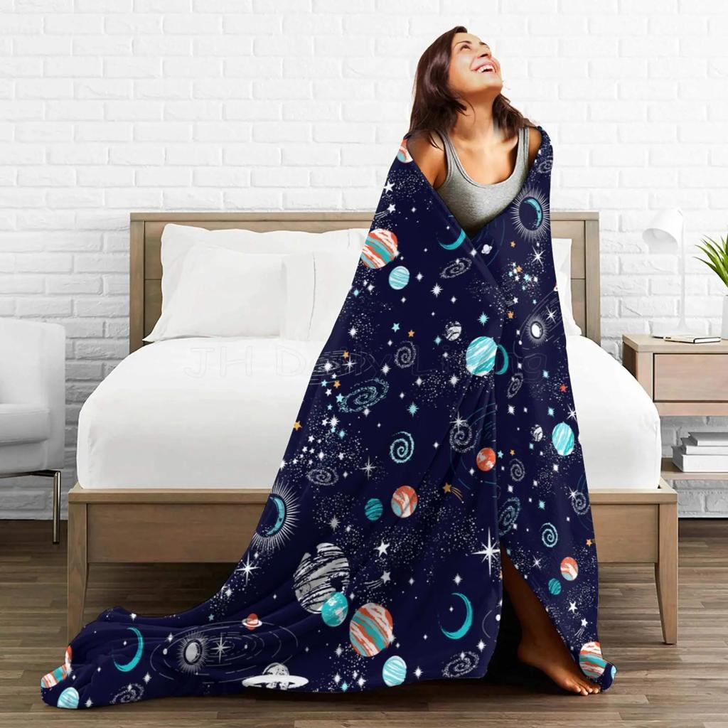 Galaxy Space Planet Flannel Fleece Throw Blanket for Couch Soft Fluffy Sofa Bed Blanket Warm and Lightweight Throws 80x60 Inch