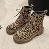 Shoes for Women 2025 Lace Up Zipper Casual Lady Fashion Boots Winter Round Toe Mixed Colors Leopard Chunky Heels Plus Size Boots
