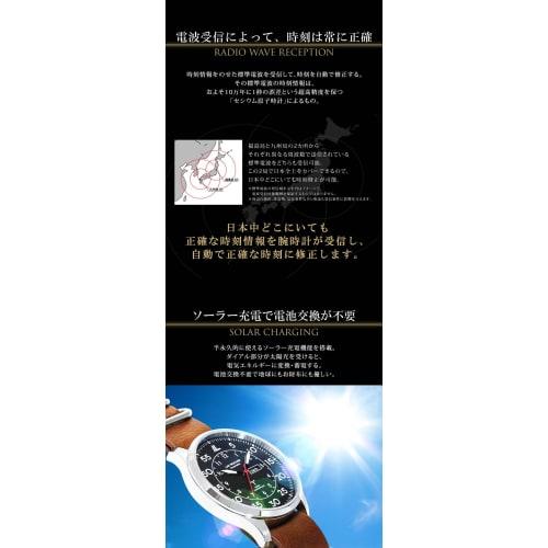 LAD WEATHER Men's Slim Solar Radio-Controlled Military Watch with Luminous Hands and Genuine Leather (lad046) (Black/Brown)