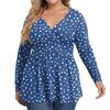 Women's Plus Size Shirt Long Sleeve  Print Top Pleated Casual V-Neck Top