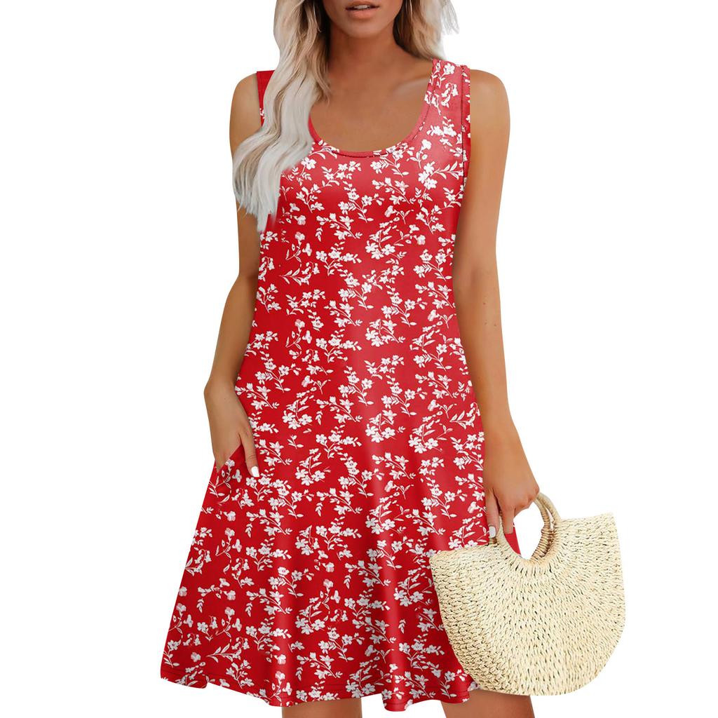 Dámské letní ležérní šaty s U výstřihem, kapsou na zavazování a oblíbeným květinovým potiskem