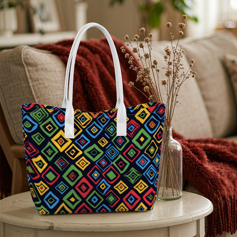 Colorful Geometric Pattern Tote Bag Casual Portable Large Capacity Daily Use Shoulder Handbag