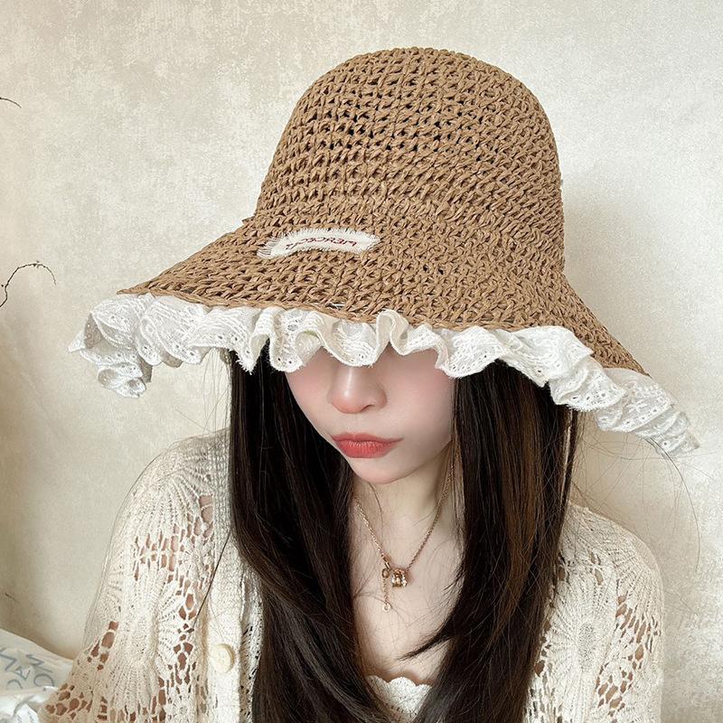 Straw Hat Women's Summer Sweet Big Brim Handwoven Sun Hat Outdoor Seaside Vacation Sun Hat