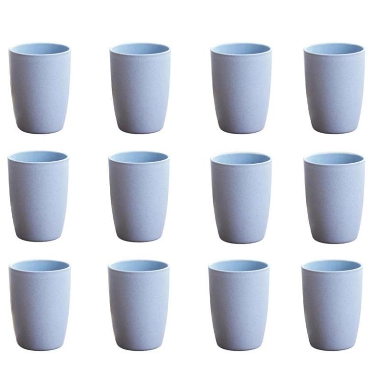 12Pcs Wheat Straw Cup Plastic Mouthwash Water Cup Brushing Cup Potable Drinking Travel Cup For Kids Adults
