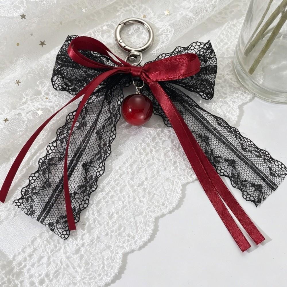 Exquisite Ornament Lace Bow Keychain Hollow Design Bag Pendant Ribbon Keyring Backpack Accessory