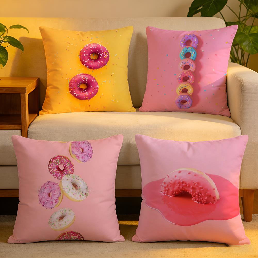 Cushion Cover Linen SkinFriendly Soft Decorative Case For Sofa Home Decor Sweet Donut Cute Anime Pillow Cover