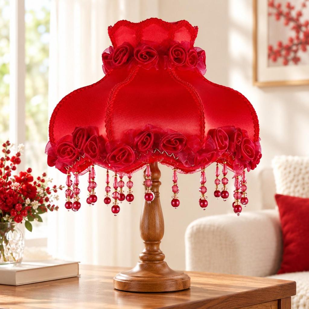 E27 Screw Fitting Lampshade Beaded with Dangling Bead Ornaments Ornate for Bedroom,