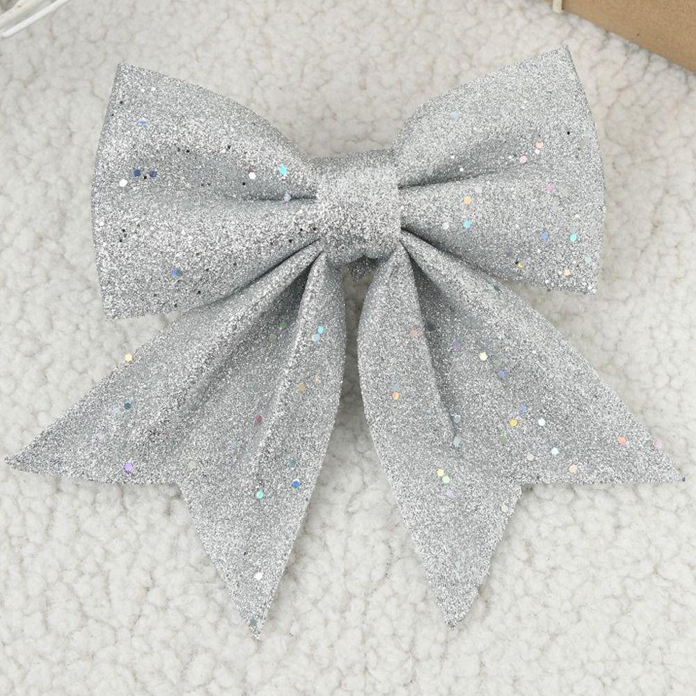 2pcs 20cm Sparkling Glitter Christmas Bow  Holiday Indoor Outdoor Decorations