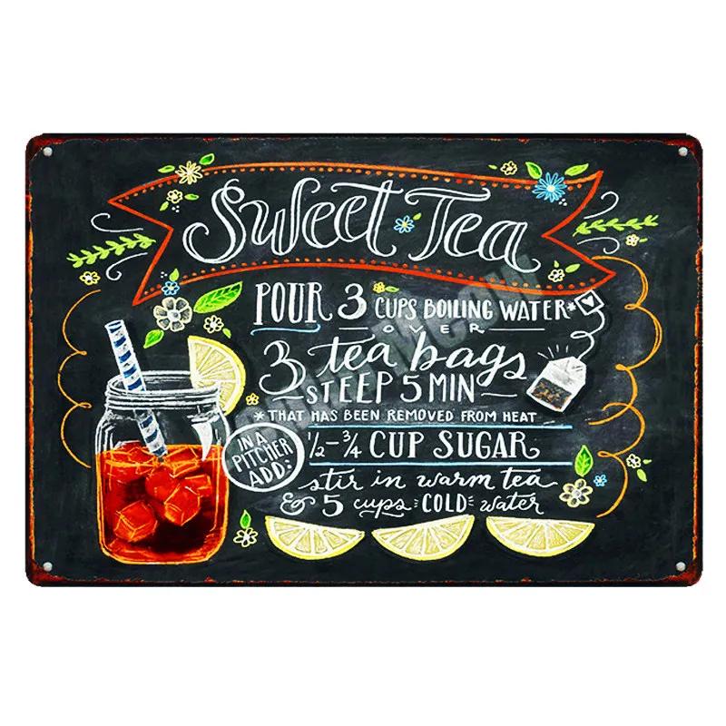 Vintage Metal Tin Signs, Cocoa Sweet Tea Time, Cooking Wall Art, Painting, Bar, Pub, Cafe, Kitchen Decor, Cocktail Retro Plaq