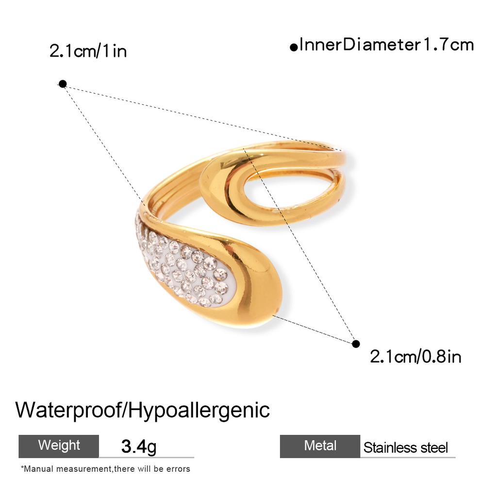 Gold Color Stainless Steel Leaf Rings for Women Vintage Irregular Zircon Crystal Double-Layer Index Finger Rings Jewelry Gifts