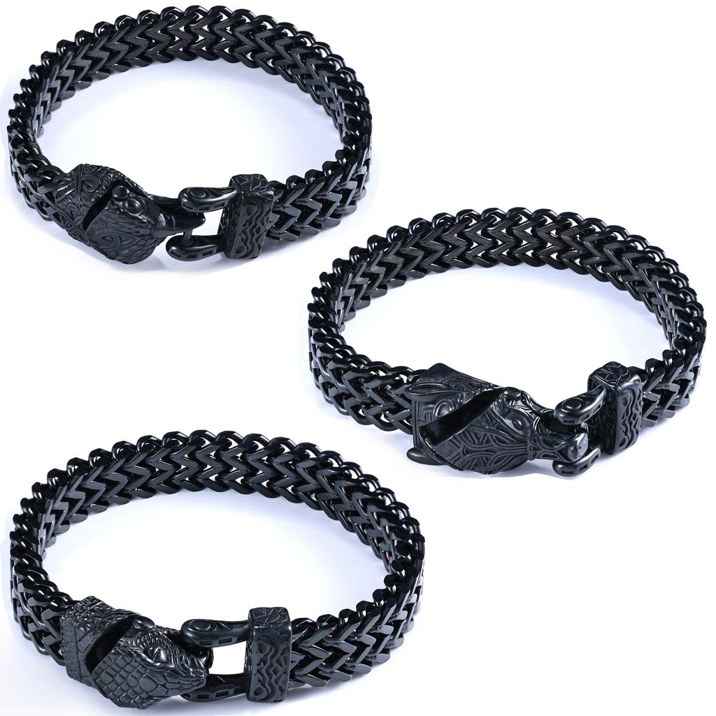 Special Stainless Steel Woven Chain Viking Rune Wolf Head Bird Head Snake Logo Bracelet