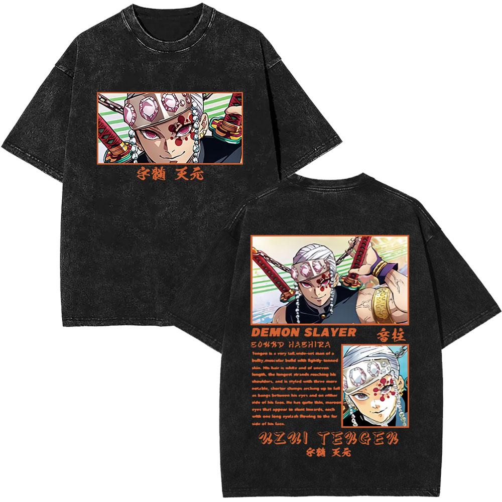 Kimetsu No Yaiba Anime Demon Slayer T-shirt Tengen Uzui Manga T-shirt Vintage Lavé Hommes Confortable Décontracté Streetwear T-shirt