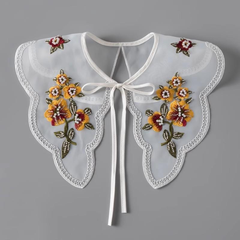 Perfect Match Pink Women Scarf Shawl Detachable Collar Tie Necklace Embroidery Lapel Fake False Collar Woman Lace Tie Neckwear Nep Kraagie