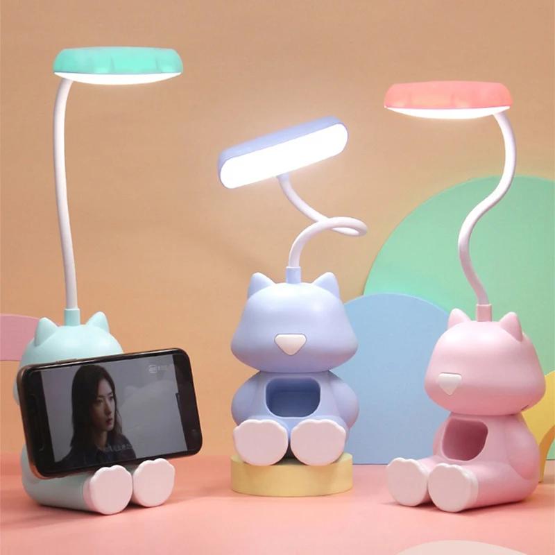 Creative Led Study Desk Lamp with Phone Holder Bedside Color Adjust Table Lamp for Kids Student Room Cute Flexible Night Lights