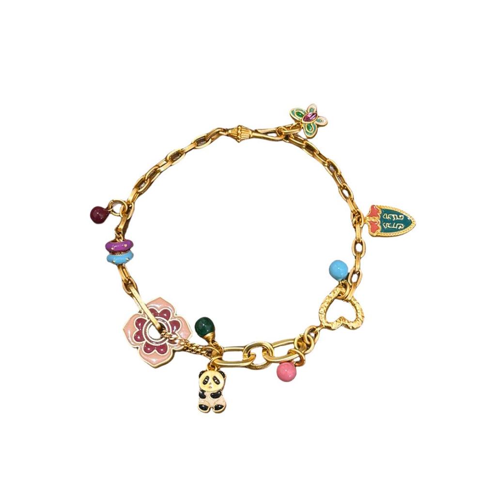 Exquisite Colorful Dopamine Drip Enamel Panda & Butterfly Luxury Bracelet