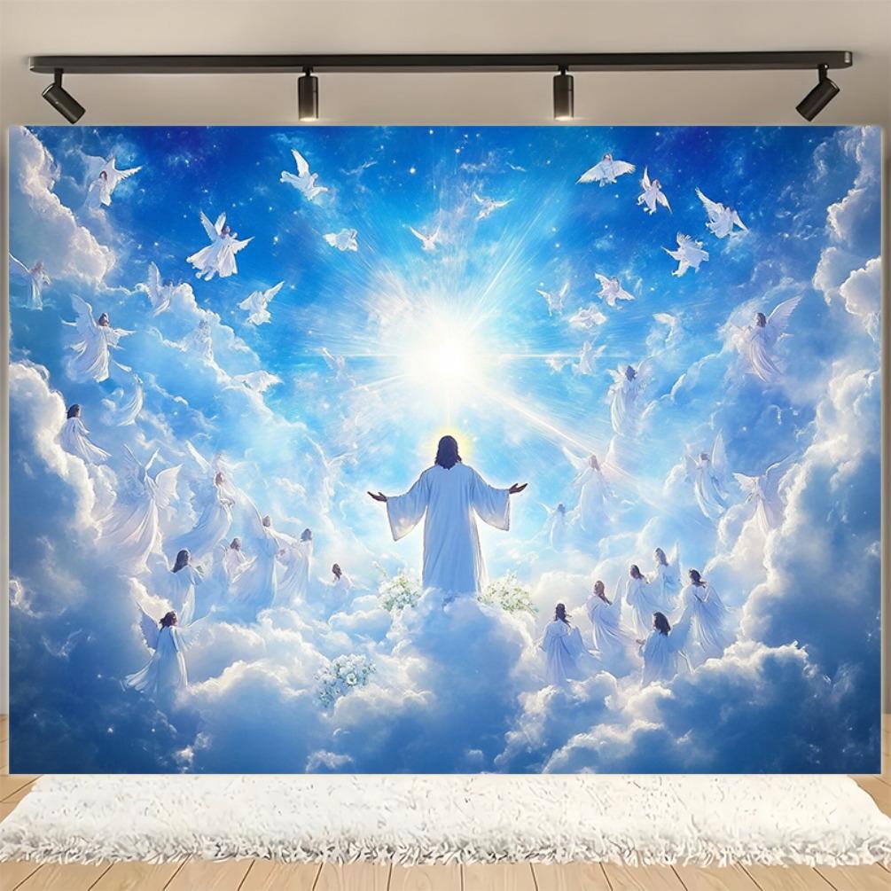 Two-dimensional plane 1-piece set. Religious-themed backdrop for photos featuring Jesus from heaven and angels.zyc