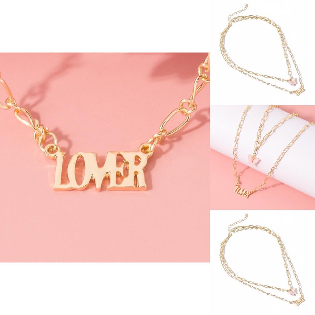 Gorgeous Alloy Double Layer Necklace With Pink Butterfly Charm Perfect For Stylish Women