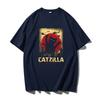 Catzilla Monster Retro American Pure Cotton Printed Tshirt New Unisexs and Unisexs Fashion Trend Loose Casual Summer Tshirt