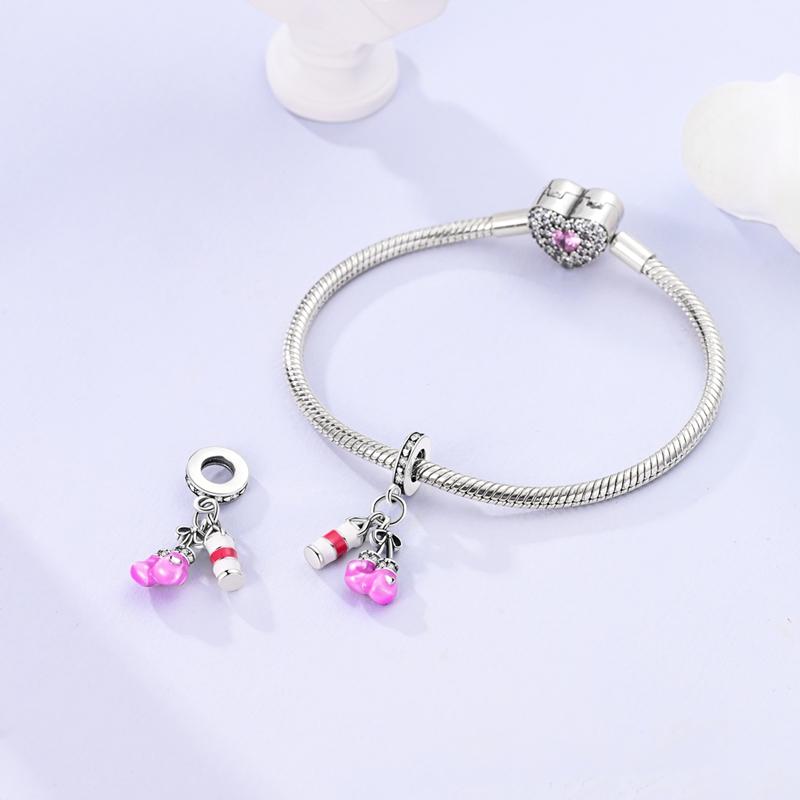 Charms Plata Pink Boxing Gloves Sandbag Pendants Fit Original Bracelets Charms For Women Jewelry Diy Making Gifts