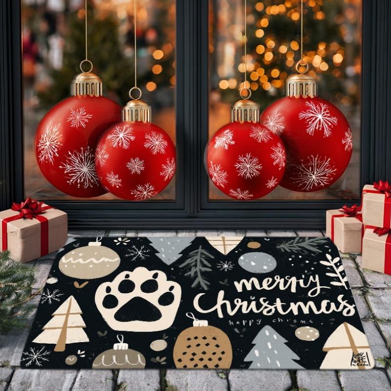 1pc Doormates Dark Cute Paw Christmas Decorative Mat, Machine Washable, Suitable for Indoor Decoration, Entryway, Garden and Liv