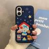 Fashion Denim Fabric Embroidery Puppy Dog Phone Case For iPhone 16 15 13 14 Pro Max Shockproof Back Cover Shell