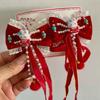 2pcs Bow New Year Ribbon Barrettes Lion Embroidered Bow Headwear Ancient Style Hair Clip  Winter