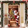 Cute Winter Santa And Deer Door Cover Decoration Outdoor Christmas Hanging Banner Backdrop