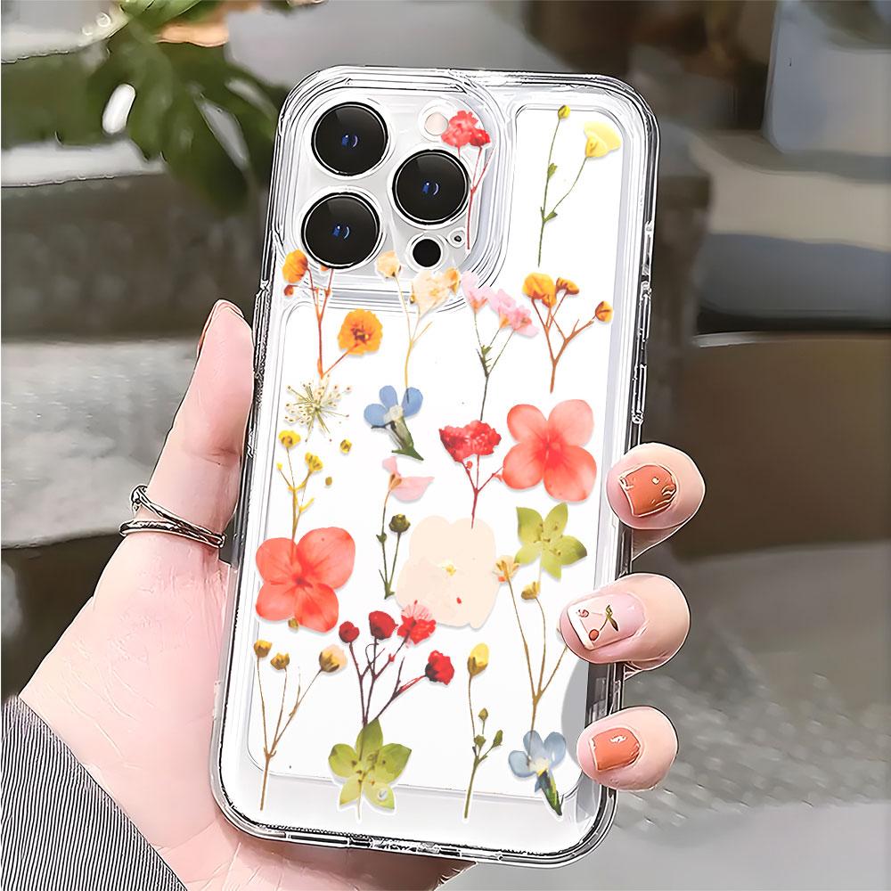 Colorful Pressed Flowers Phone Case for IPhone 17 15 16 14 13 12 11 Pro Max Plus 12 13 Mini TPU Protect Cover