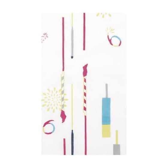 Hamamonyo Tenugui Towel - Fun Fireworks - 100% Cotton, Approx. 34cm X 90cm, Printed, Raw Edge