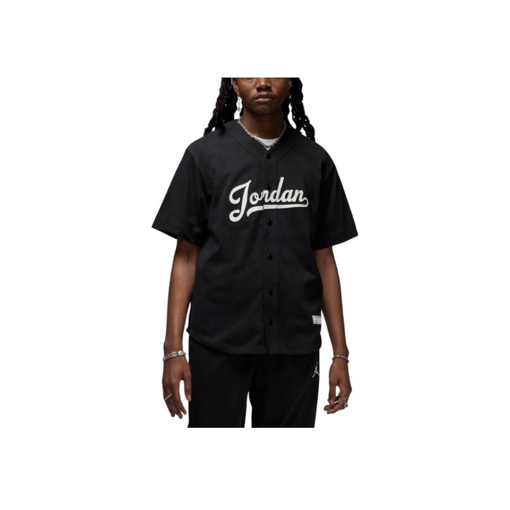 Jordan Flight MVP V-Neck Single-Breasted Letter Print Short Sleeve Baseball Jersey Men Tops Black White FN4663-010
