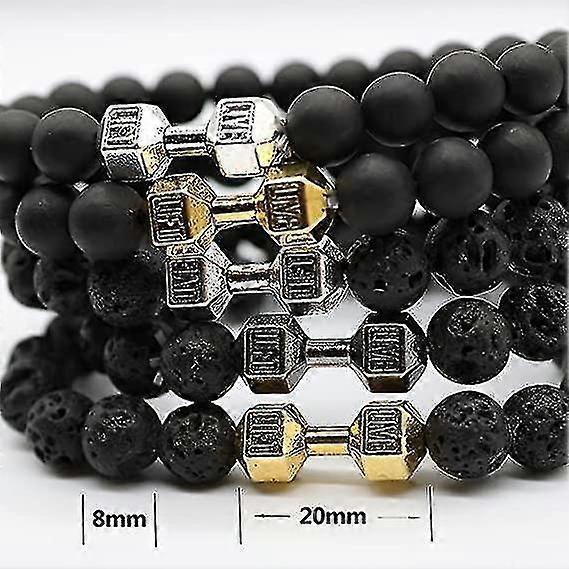 3pcs Traintough Dumbbell Bracelet, High Quality Men Beaded Bracelet Volcanic Lava Stone Dumbbell Bracelet Gifts For Men